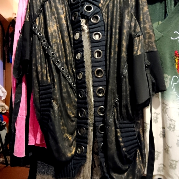 Salvage Tops - Salvage gold black metallic tie-up hooded sweater or jacket. L